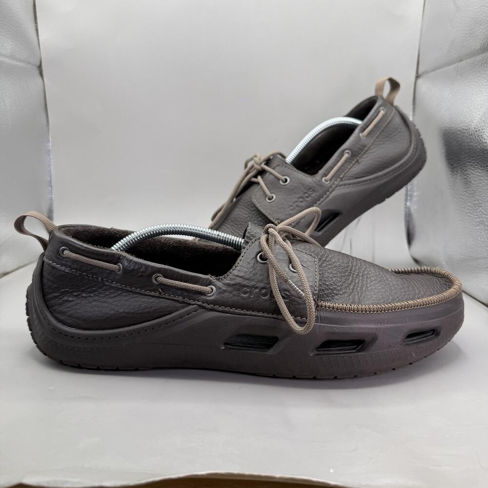 Crocs Cove Sport Boat Shoes Mens Size 12 Brown Leather Lace Up 12027 Casual